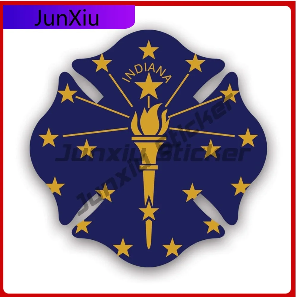 Indiana State Maltese Cross Shaped Sticker Creative Decals Fighter Dept First Responder Symbol Of Protection State Flag