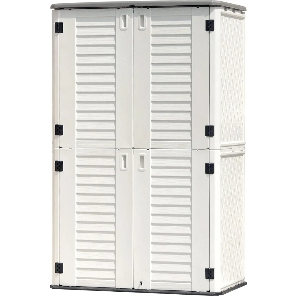 Outdoor Storage Shed Waterproof, Resin Vertical Storage Cabinet Double-Layered, Versatile to Store Patio Furniture, Garden Tools