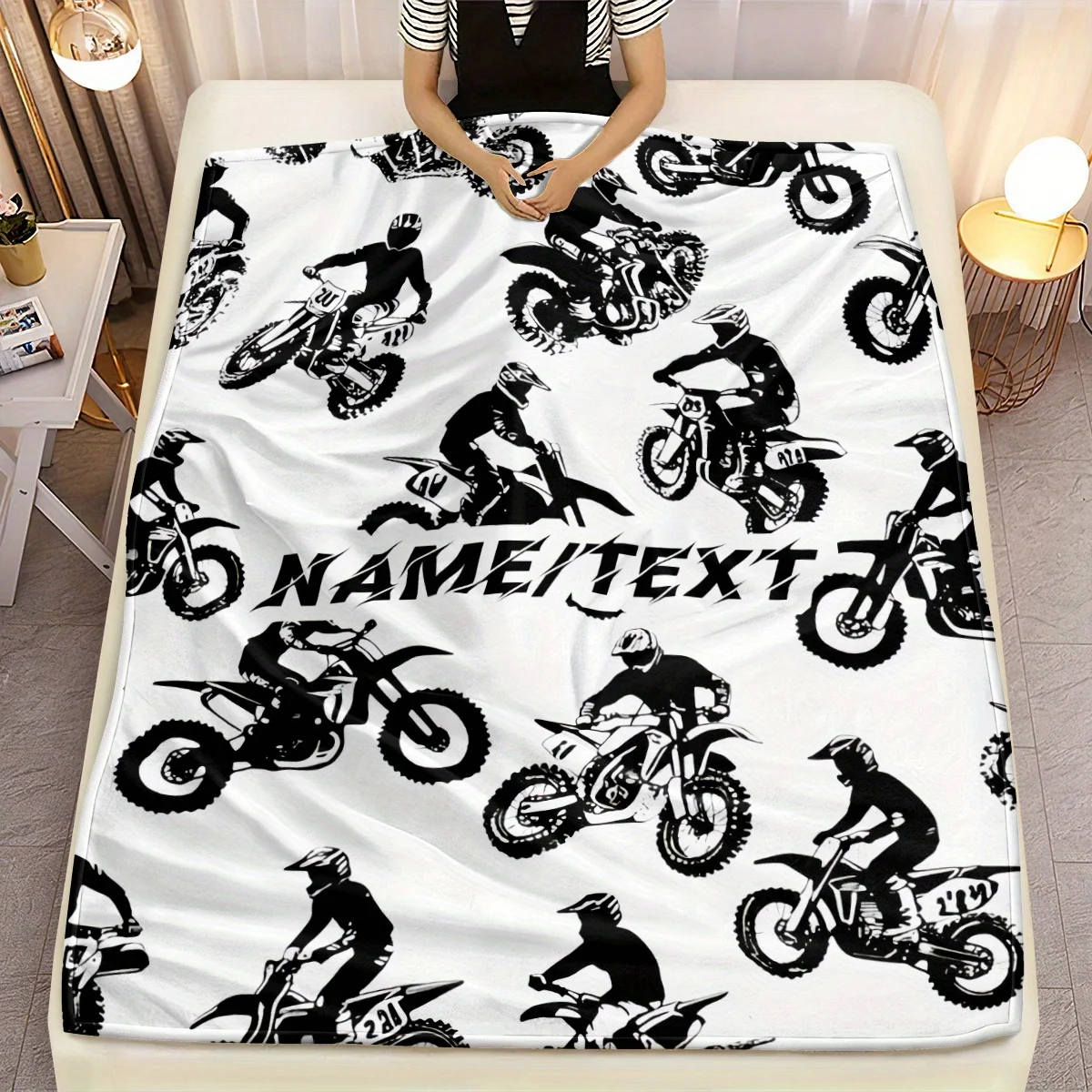 Customizable motorcycle flannel blanket Personalized text options Tear resistant polyester fiber blanket suitable for all season