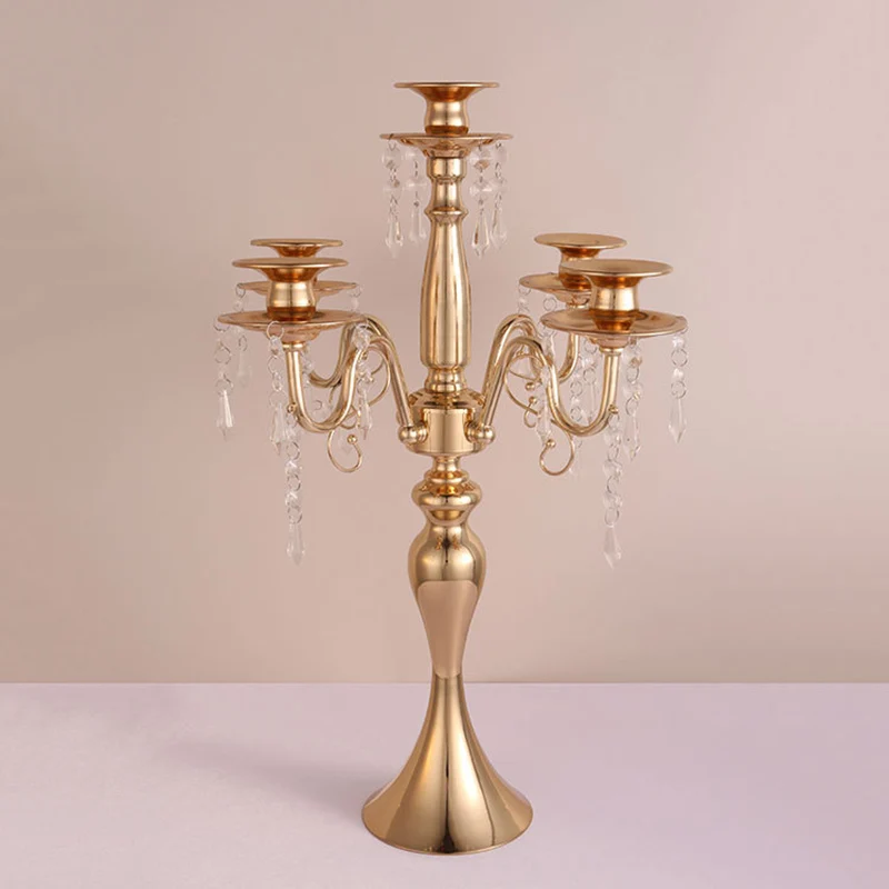 Hot Sale 5Arms Golden Candelabra Metal Centerpieces Candle Stand Wedding Event Decorations