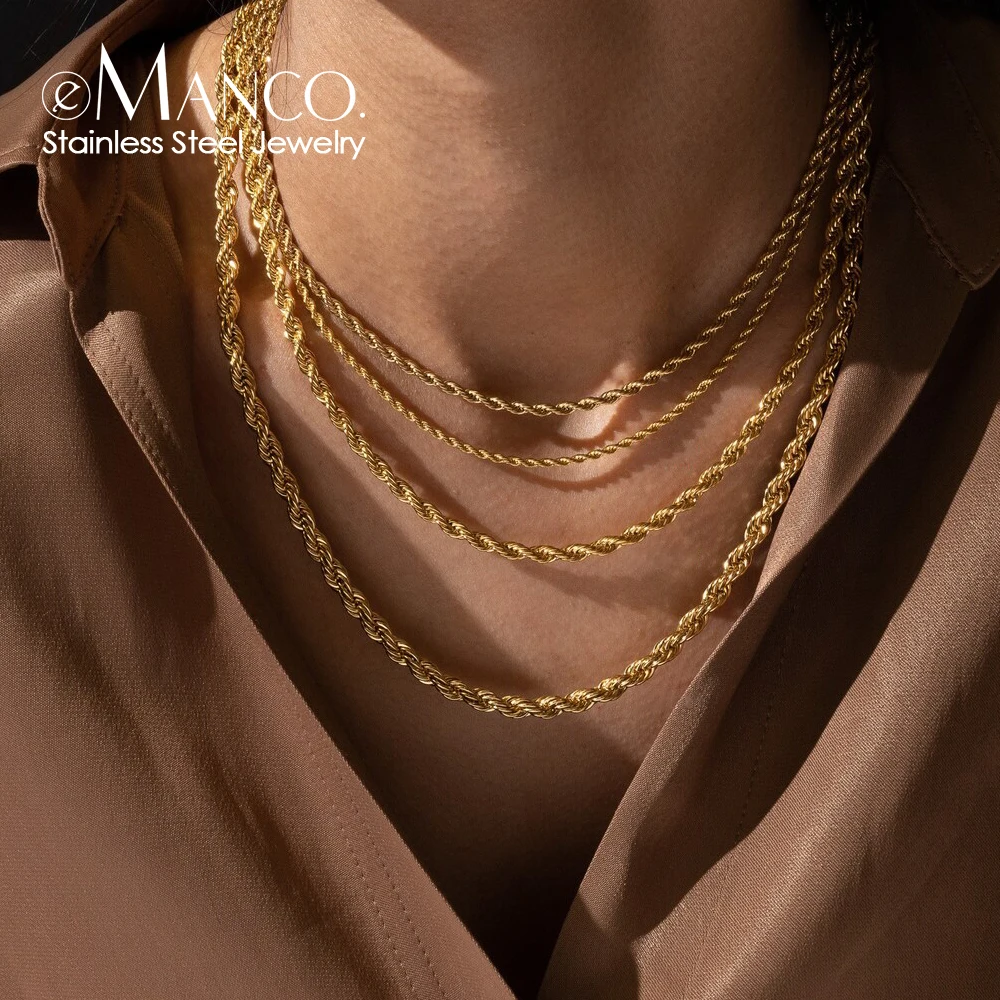 e-Manco 2/3/4/5MM 316 Rope Chain Necklace Stainless Steel Never Fade Waterproof Choker Men Women Jewelry Gold Color Chains Gif