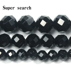 7A Natural Black Agate Onyx Faceted Cut Beads for Jewelry Making Bracelets Necklace DIY Accessories Wholesale 6 8 10mm