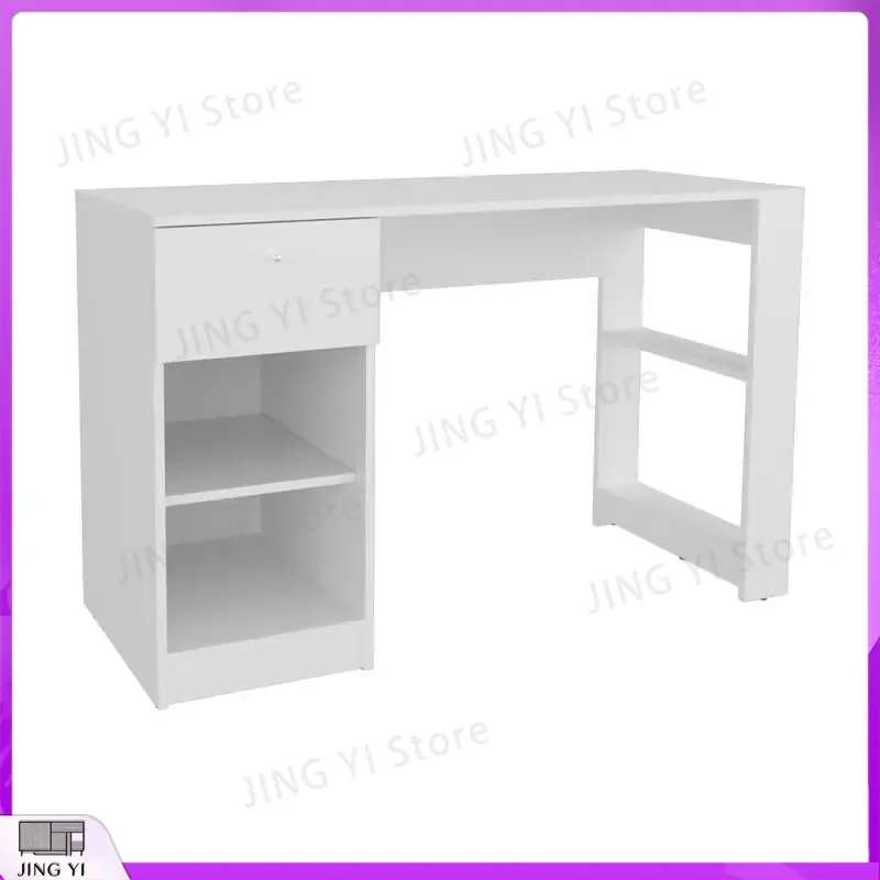 47 Inch Wide Computer Desk with Drawer and 4 Shelves for Home Office Gaming Setup White Writing Desk Workstation Study Desk