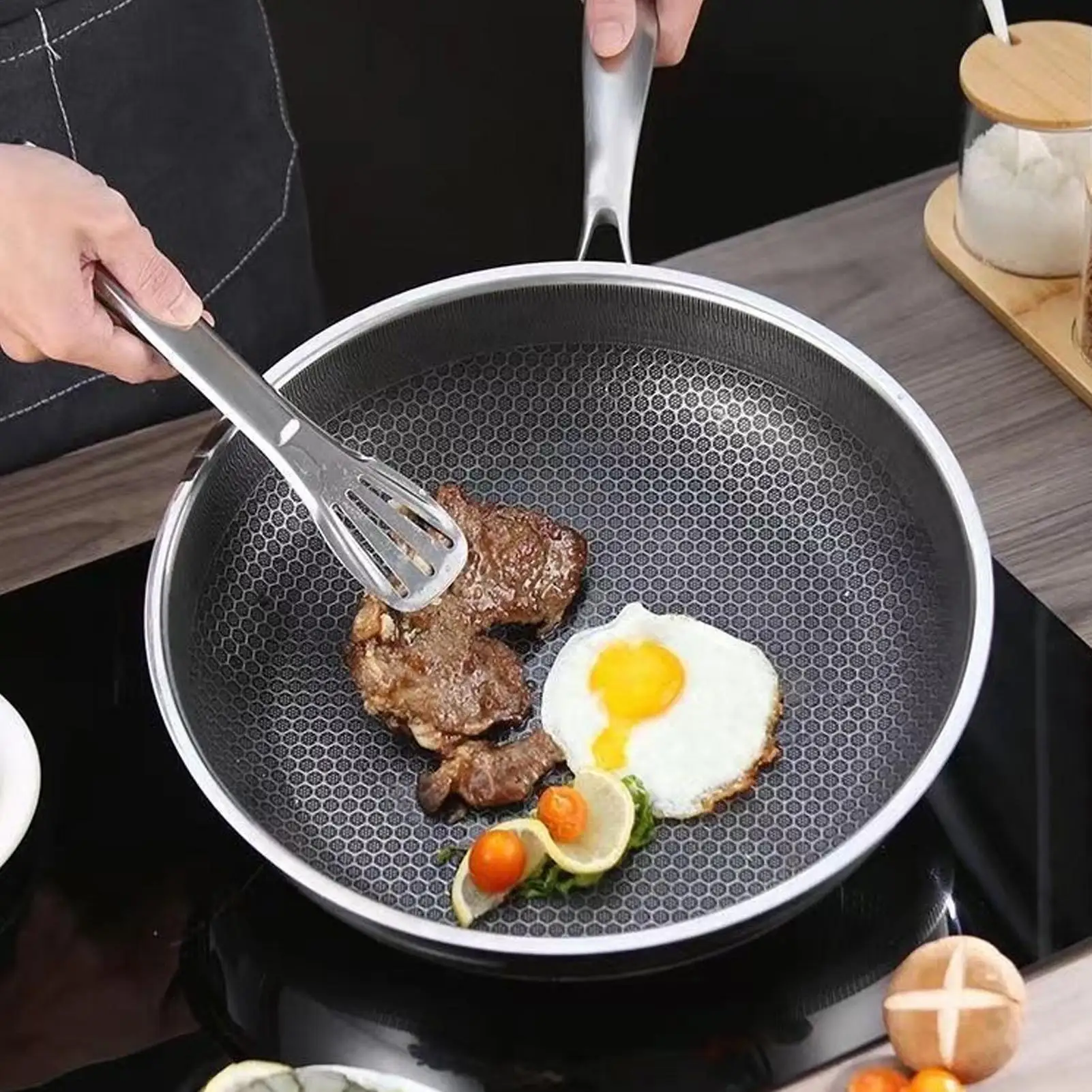 

Stainless Steel Frying Pan Stainless Steel Woks Pan Kitchen Cookware For Steak Cooking Omelette Pancake Fish Stir-fry Baking