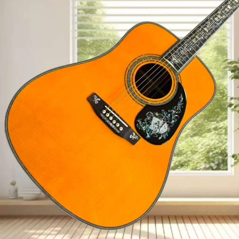 Free Delivery D-100 All Solid Wood Acoustic Guitar Vintage Orange Wood Guitar 41 Inch Folk Guitar Built-in Pickup Great Tone