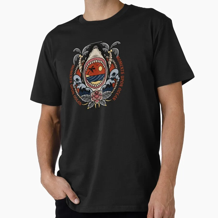 Moments Upon Ocean Jaws Horror Movie Halloween Gift T Shirt Vintage Amity Island Great White Shark Graphic Tops Unisex Tees