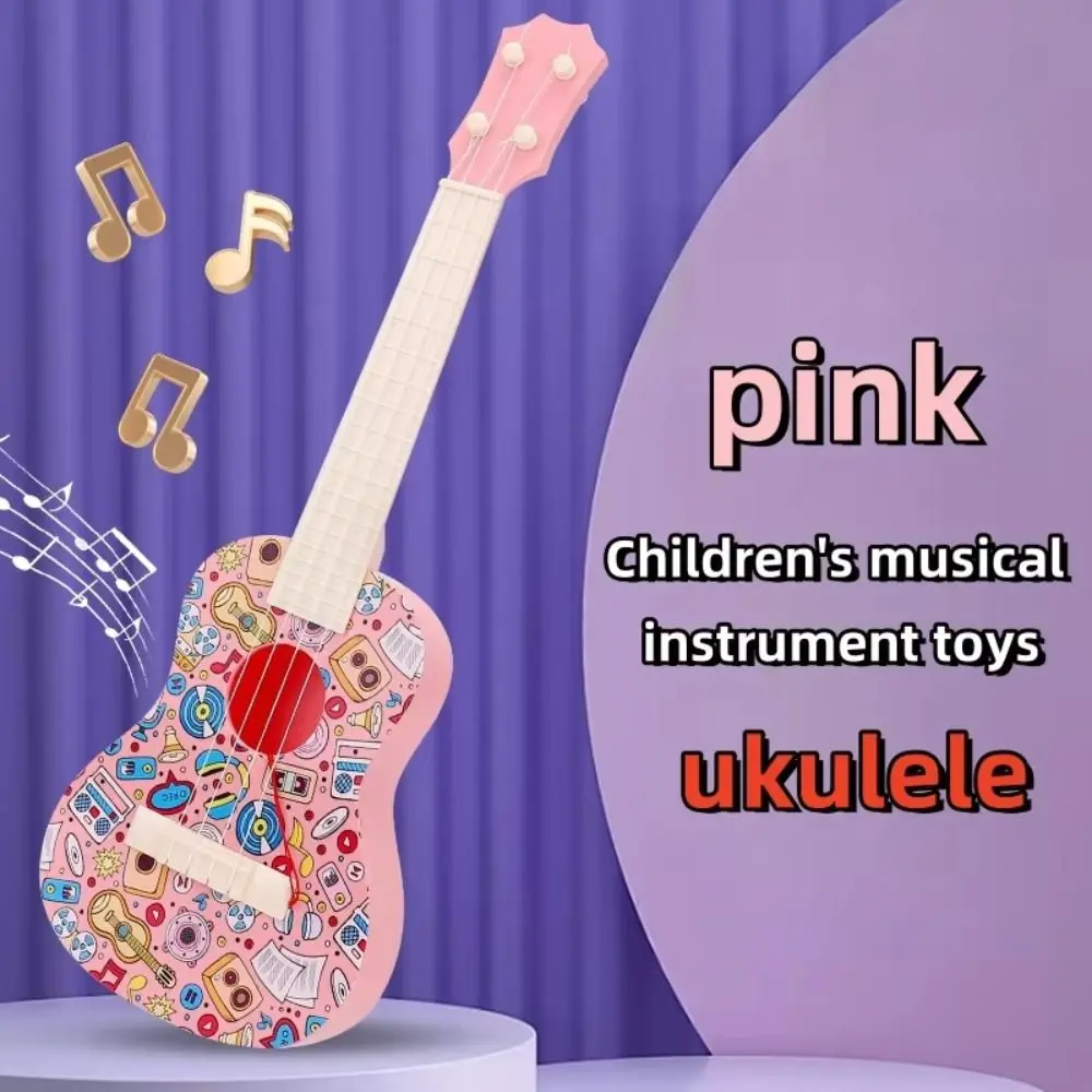 

4 Strings Simulation Ukulele Toy Adjustable String Knob Animal Children Guitar Toy Playable Durable Musical Instrument Toy