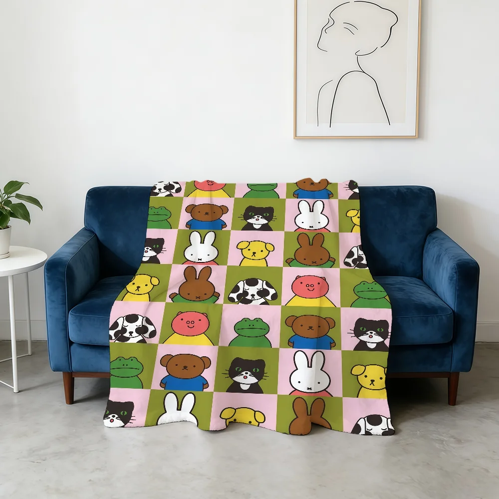 Cartoon Cute M-Miffy-ES Blanket Flannel Warm Soft Throw Blanket For Room Sofa Childish Birthday Gifts