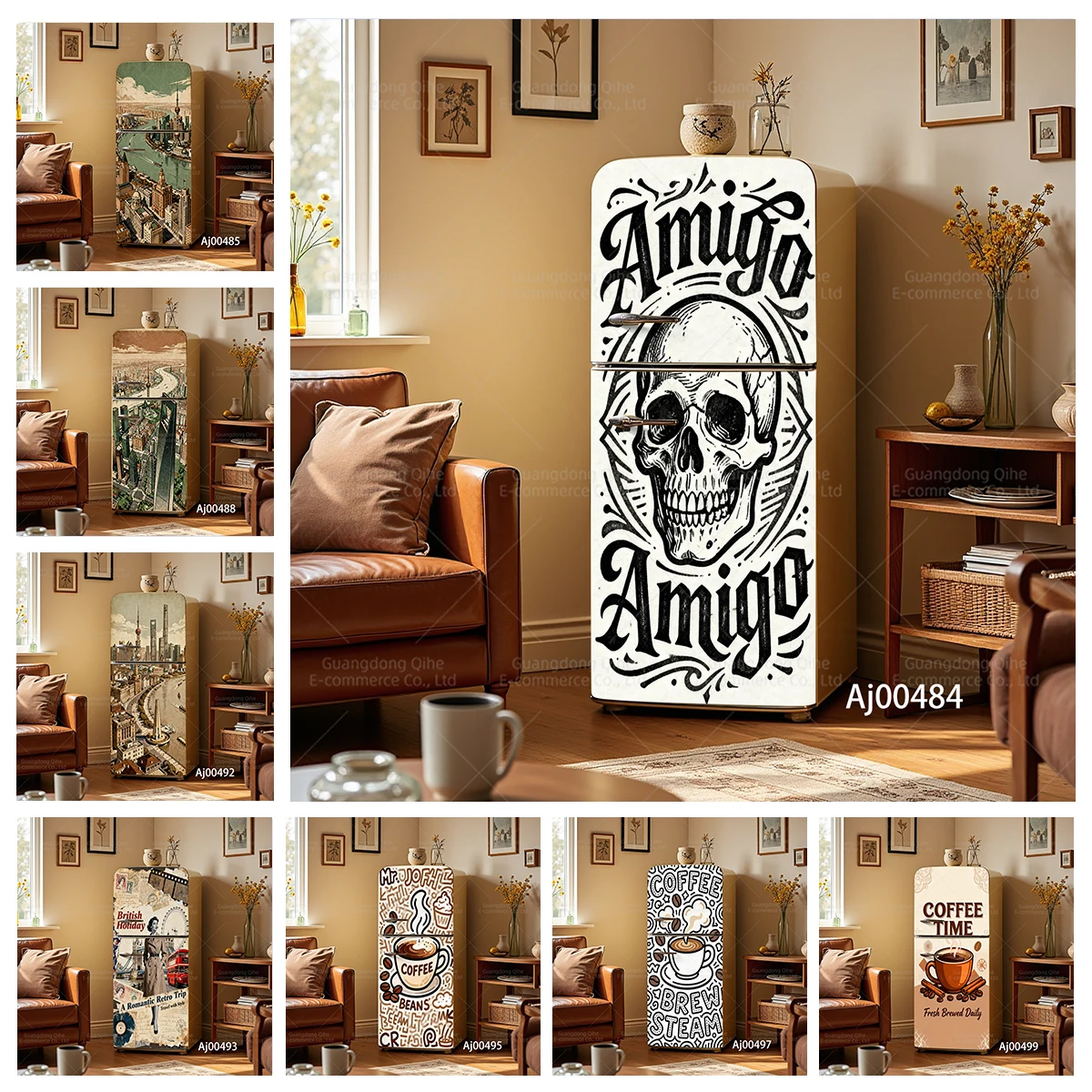 Shanghai Urban Sentiment, Retro Coffee & Skull Amigo PVC Fridge Magnets - Waterproof Wear-Resistant Home Decor