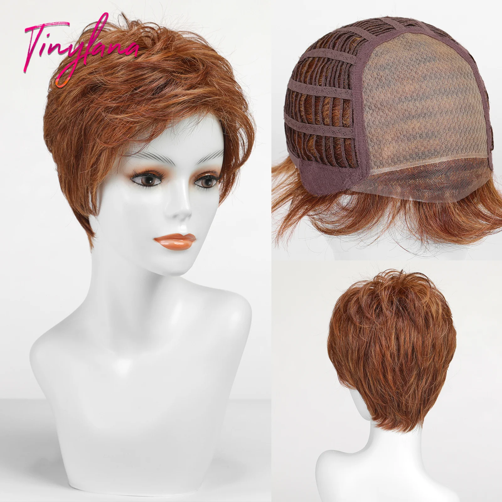 

Short Pixie Cut Synthetic Lace Wigs Bob Red Brown Mono Top with Lace Front Wig Daily Cosplay Use Natural Smooth Wigs for Women