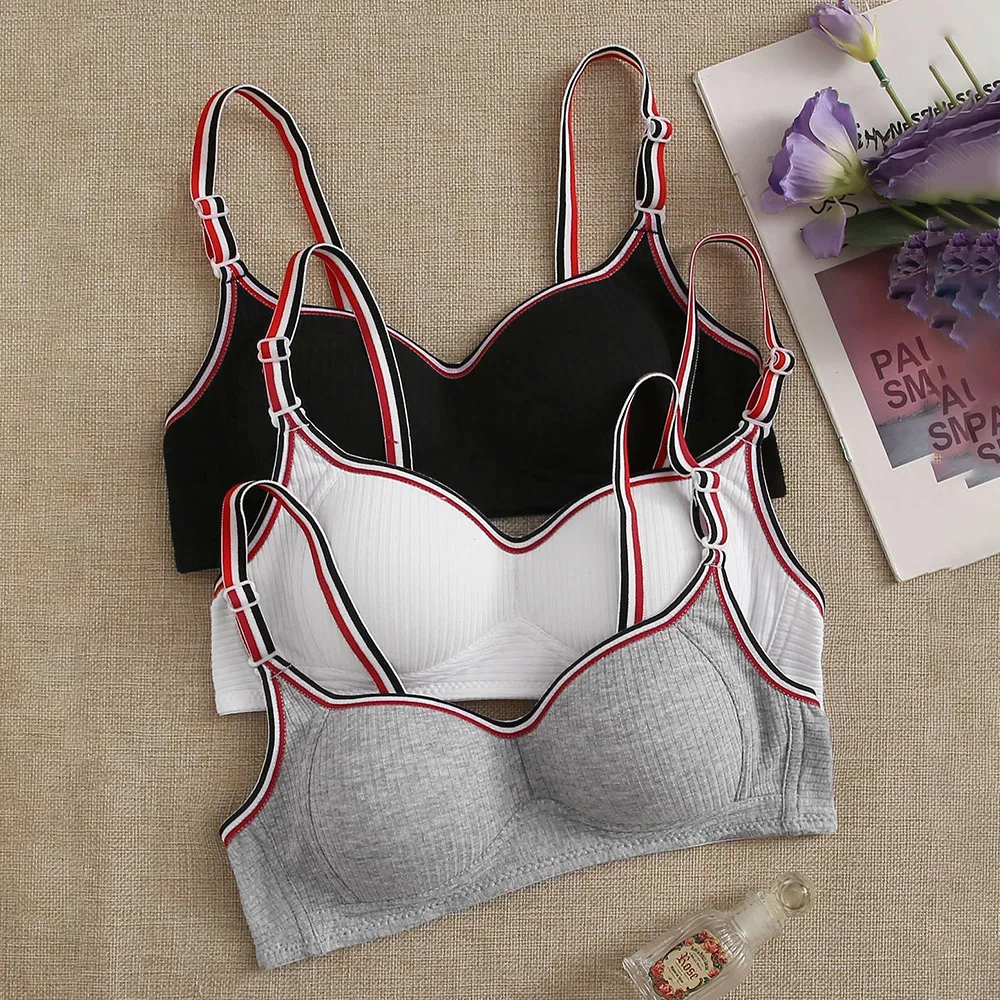 Aundies Women bralette Top 3pack Rib Stripe Trim Cotton Wire Free Bra Wireless Underwear