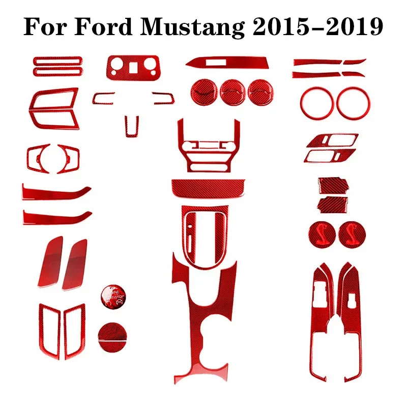 Car Interior Decorative Accessories For Ford Mustang 2015 2016 2017 2018 2019 Various Parts Carbon Fiber Red Stickers