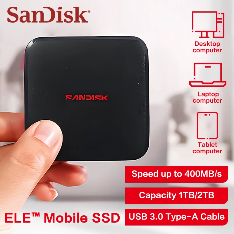SanDisk ELE Mini Portable SSD Hard Drive 1TB 2TB Type-A and Type-C PSSD for iPhone 15 PRO Tablet PC External Solid State Drive