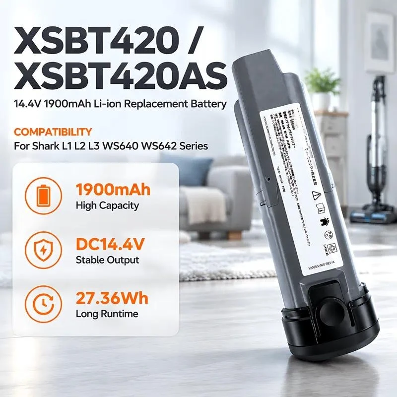 XSBT420 XSBT420AS XSBT420UK 14.4V 1900mAh Replacement Battery Compatible with Shark L1 L2 L3 WS640 WS642 Cordless Vacuum Cleaner