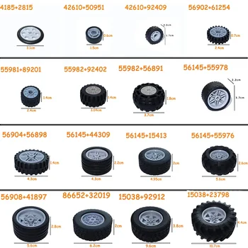 Araba Kamyon Tekerlekleri Göbek Tuğlaları MOC Teknik Lastik Tekerlek Çapraz Delik Seti Motosiklet Lastiği ve Jant İnşaatı Yapı Taşları