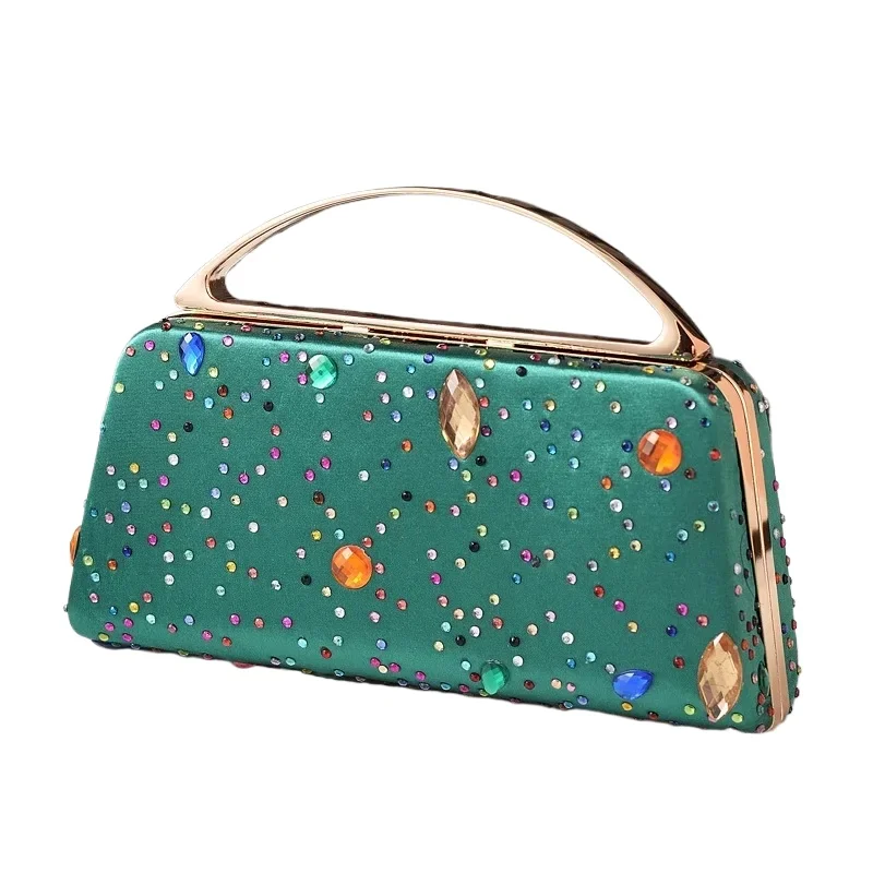 

colored diamonds Evening Bag Woman Fancy Rhinestone Birthday Wedding Party Sillk Satin Clutch Fashion Purse Green Handbags