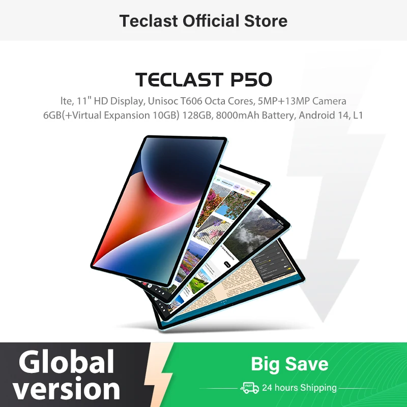 Tableta Teclast P50, pantalla HD de 11 ", 6GB de RAM, 128GB de ROM, Unisoc T606, Octa Cores, batería de 8000mAh, tabletas Android 14 L1, versión LTE(4G)
