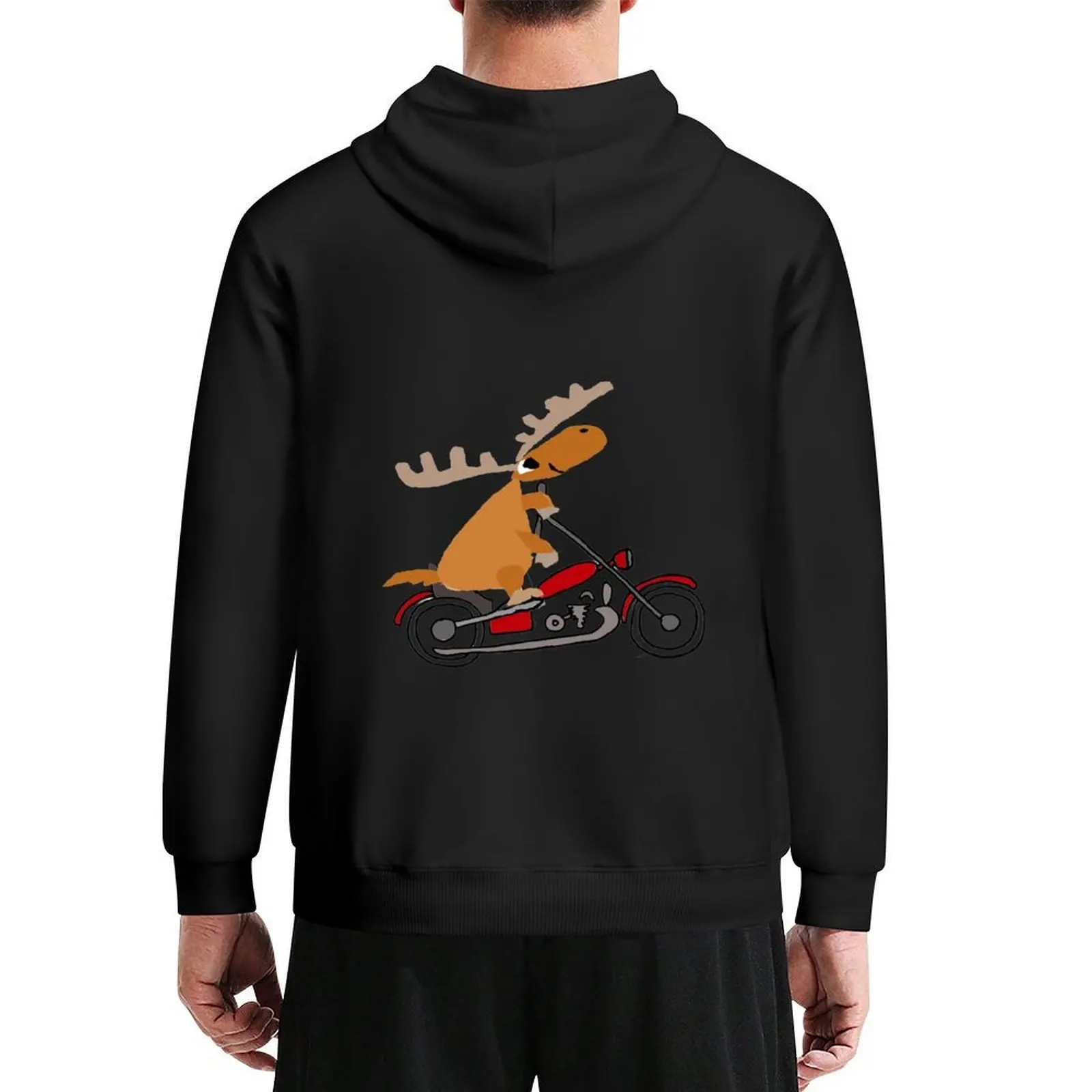 

Funny Moose Riding Motorcycle Cartoon Hoodie men's coat men's clothes men's winter sweater blouse graphic hoodie