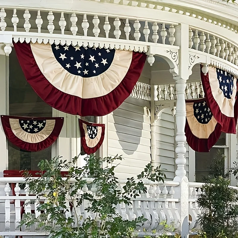 4 Pack USA Pleated Fan Flag, 1.4 X 2.3 Feet American US Bunting Flag Patriotic Half Fan Banner Flag Decoration