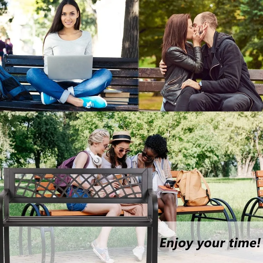 مقاعد حديقة معدنية خارجية - أثاث فناء متين من الحديد الزهر للحدائق، تحمل سعة عالية 480 بوصة #6