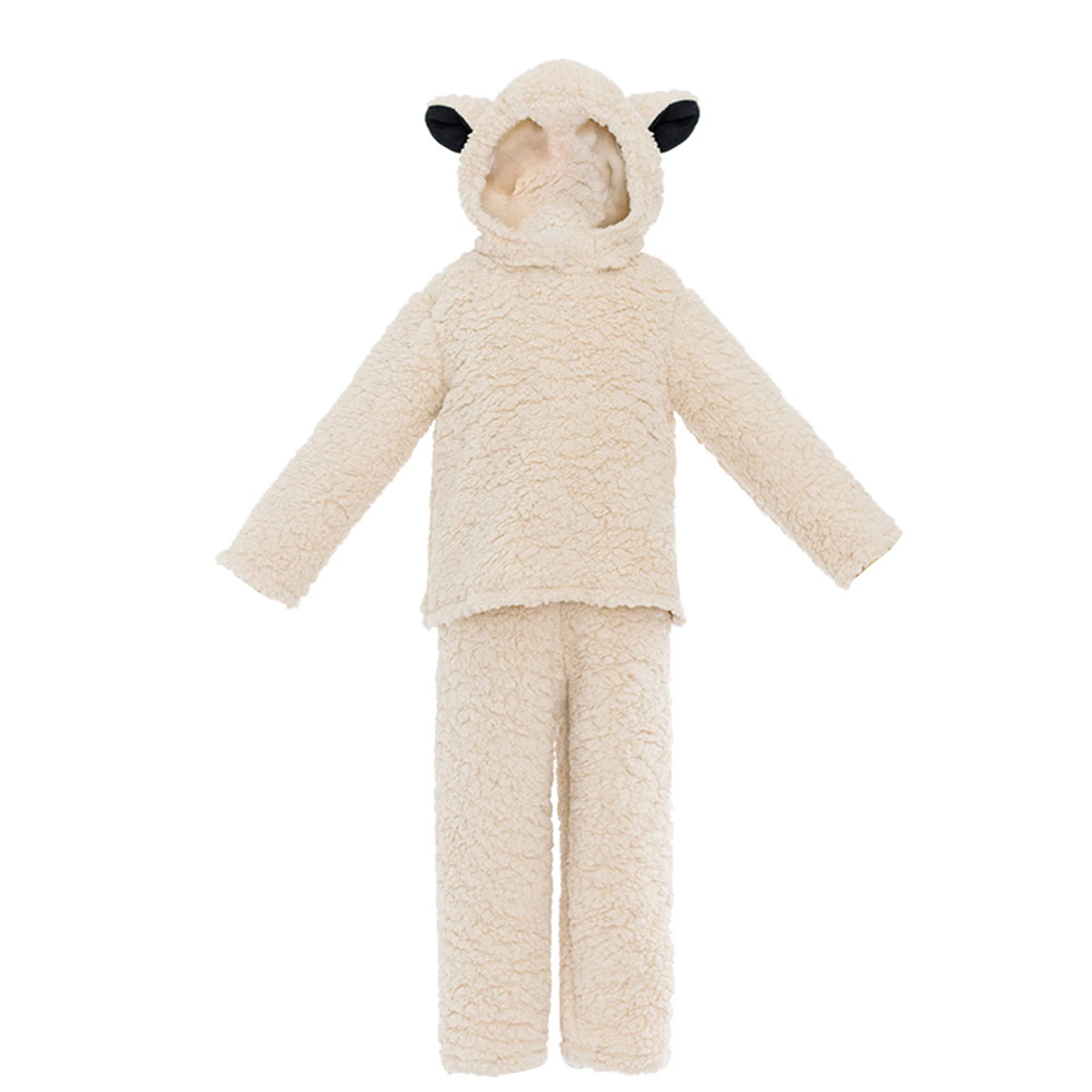 Little Boy Girl Halloween Sheep Costume Fuzzy Long Sleeved Round Neck Tops + Hat + Gloves + Socks + Pants