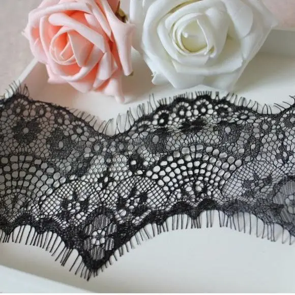 

Beautiful Black Embroidery Eyelash Lace Trim Boards Hollow Out Inwrought