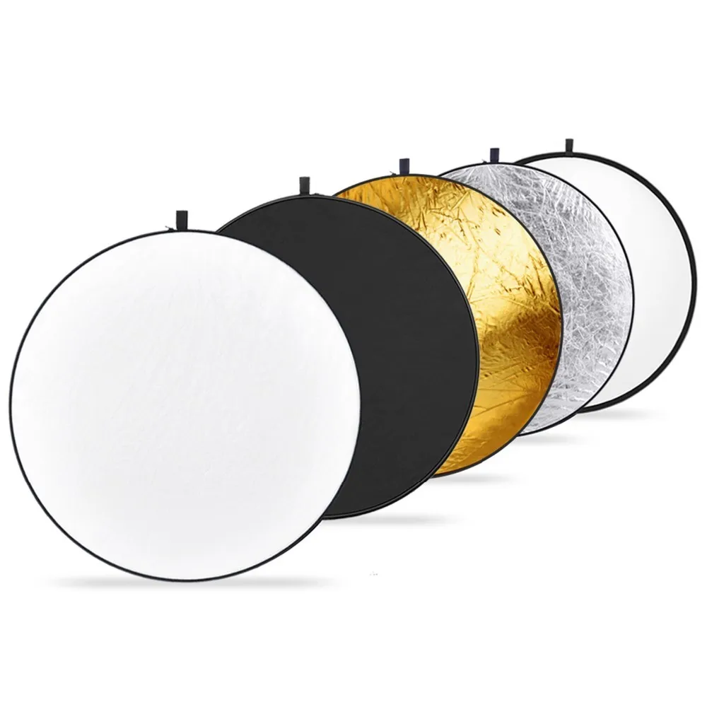 

11.8 Inches Portable 5-in-1 Reflector Kit, Translucent, Silver, Gold, White, and Black Multi Disc Light Reflector