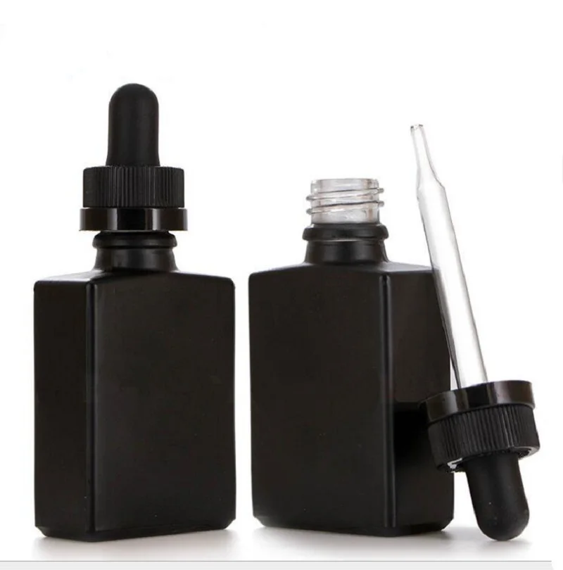 Coperchio contagocce per bottiglia di vetro nero satinato da 30 ml E-liquido olio essenziale siero acqua umidità toner cura della pelle imballaggio cosmetico
