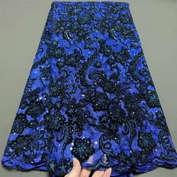 Late 2024High Quality African Nigerian Tulle Lace Fabric Embroidery Party Dress Wedding Sequins For Sewing Flocked French 5yard