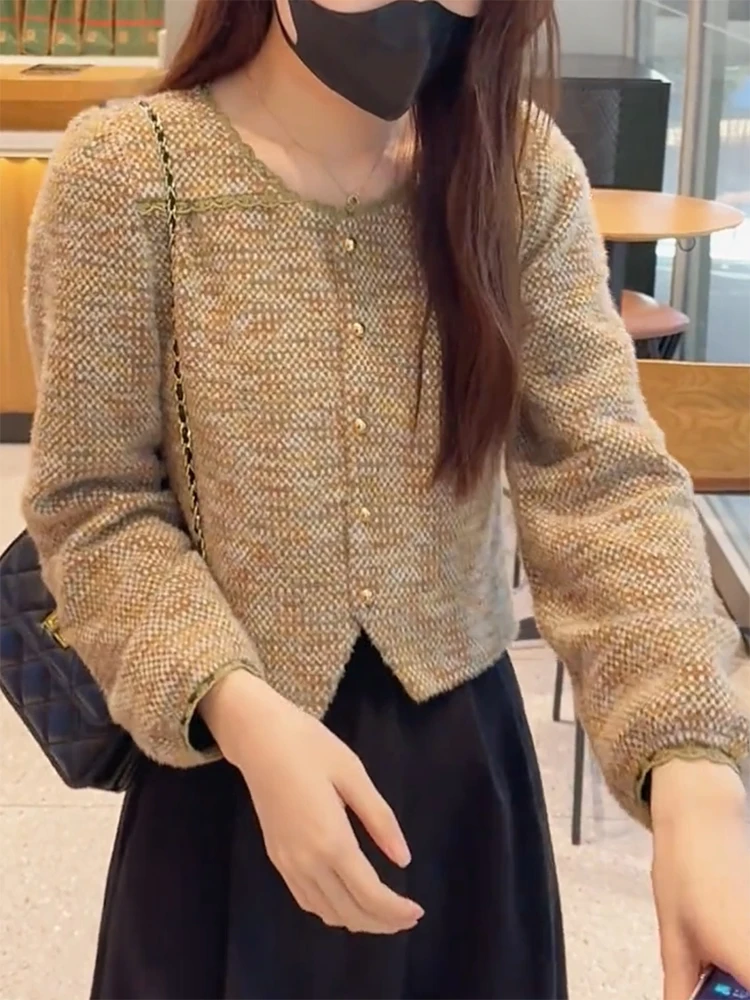 

Вязаный кардиган с круглым вырезом, облегающий, осенне-зимний, новинка, большие размеры, женский свитер