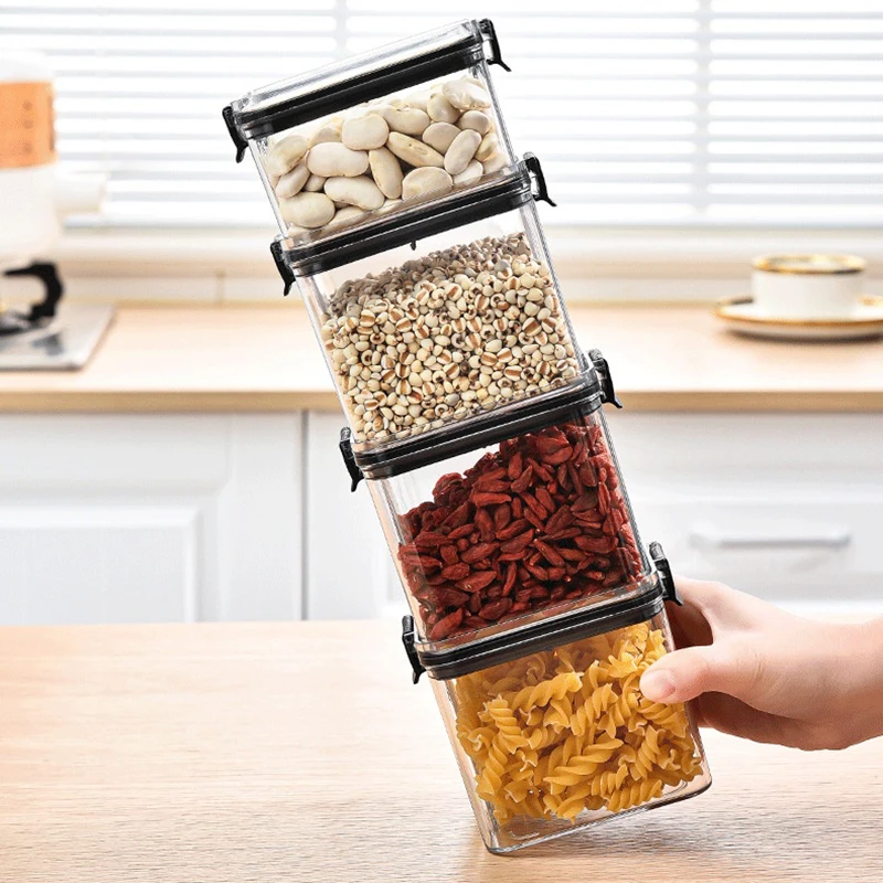 Sealed Jars Kitchen Grain Storage Organizer Large Tank Plastic Moisture-proof Storage Box Household Seasoning Jars Set