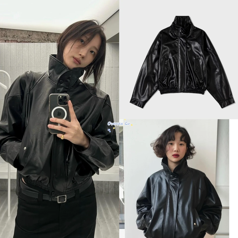 

Low Classic Retro High Collar ort Leather Jaet Women's Coat Autumn Winter Faion Commute Sle Synthetic Leather Coat