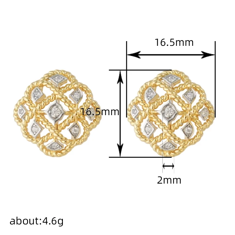 Huitan Vintage Hollow Stud Earrings Two Tone Rhombic Shaped Women Earrings Piercing Temperament Lady Accessories New Jewelry