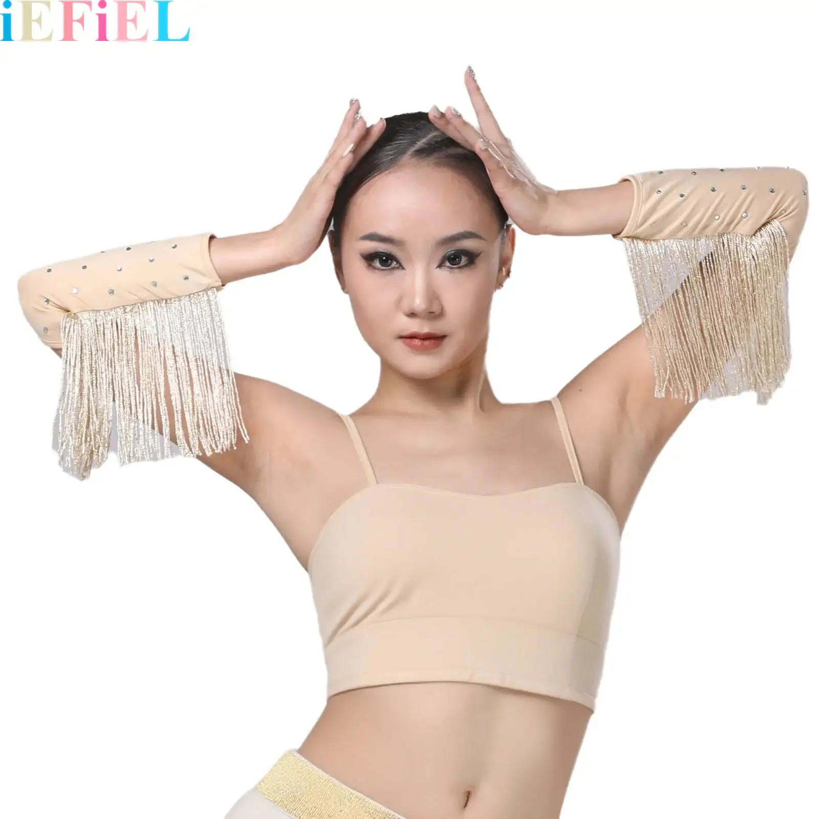 

Women Glitter Tassel Gloves Fringe Rhinestones Wrist Sleeves Tassel Glitter Gloves for Latin Dance Costumes Accessories