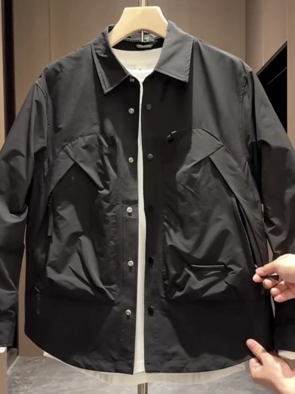 트렌디한 봄 가을 남성 재킷 캐주얼 패션 방풍 작업복 코트 큰 주머니 루즈핏 우아한 스타일 폴리에스터 섬유