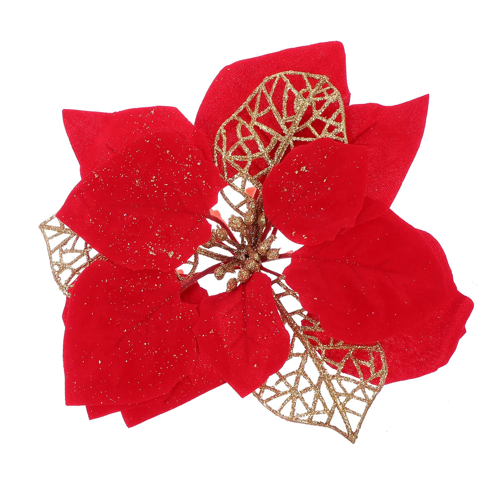 

15Pcs Artificial Christmas Flowers Glittery Simulation Flower Decor Xmas Tree Festival Adornments Christmas Tree Decor