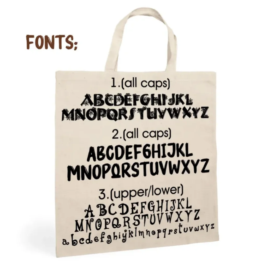 حقيبة حمل مخصصة للهالوين - حقائب خدعة أو علاج مخصصة، إكسسوارات تحمل اسمًا للأطفال بتصميم خفاش قطني مخيف