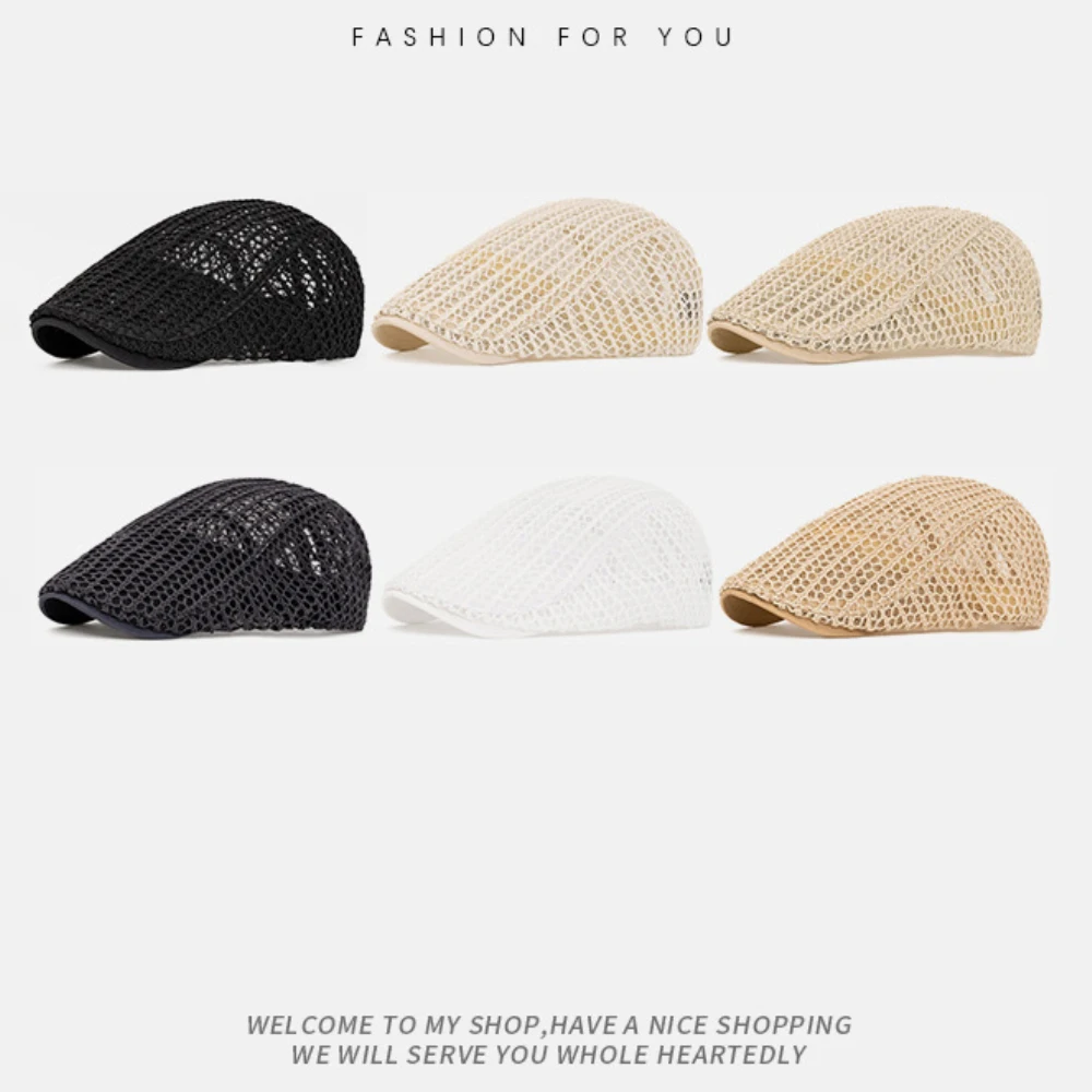 HT4809 Berets Frühling Sommer Atmungsaktive Mesh Cap für Männer Frauen Künstler Maler Baskenmütze Hut Männlich Weiblich Flache Kappe Einstellbare Baskenmütze Kappe – Detail 1
