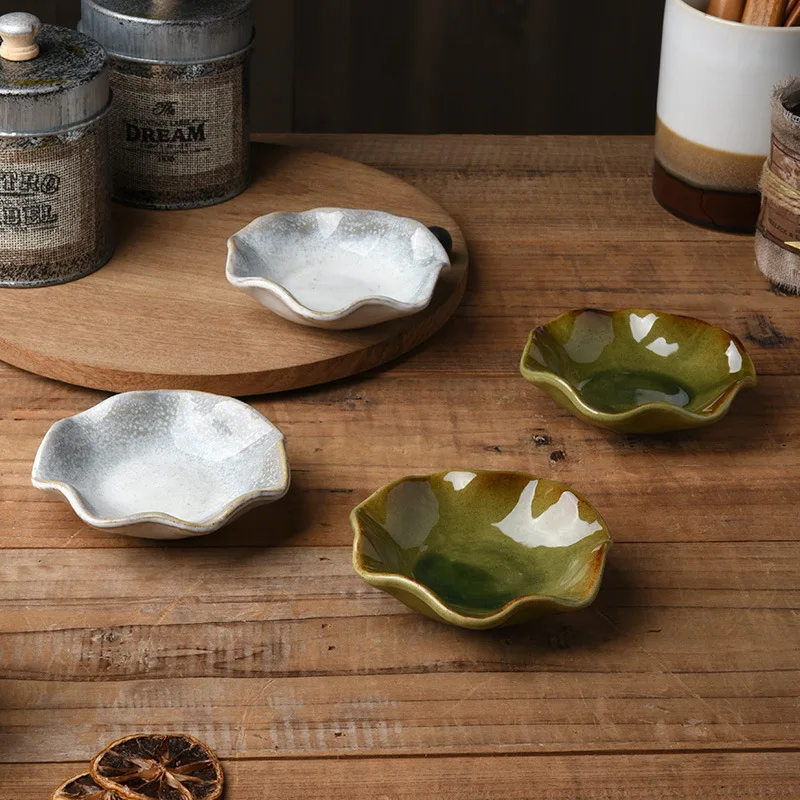 Nordic style retro snack plate combination creative kiln change irregular with vinegar plate restaurant dessert ceramic plate