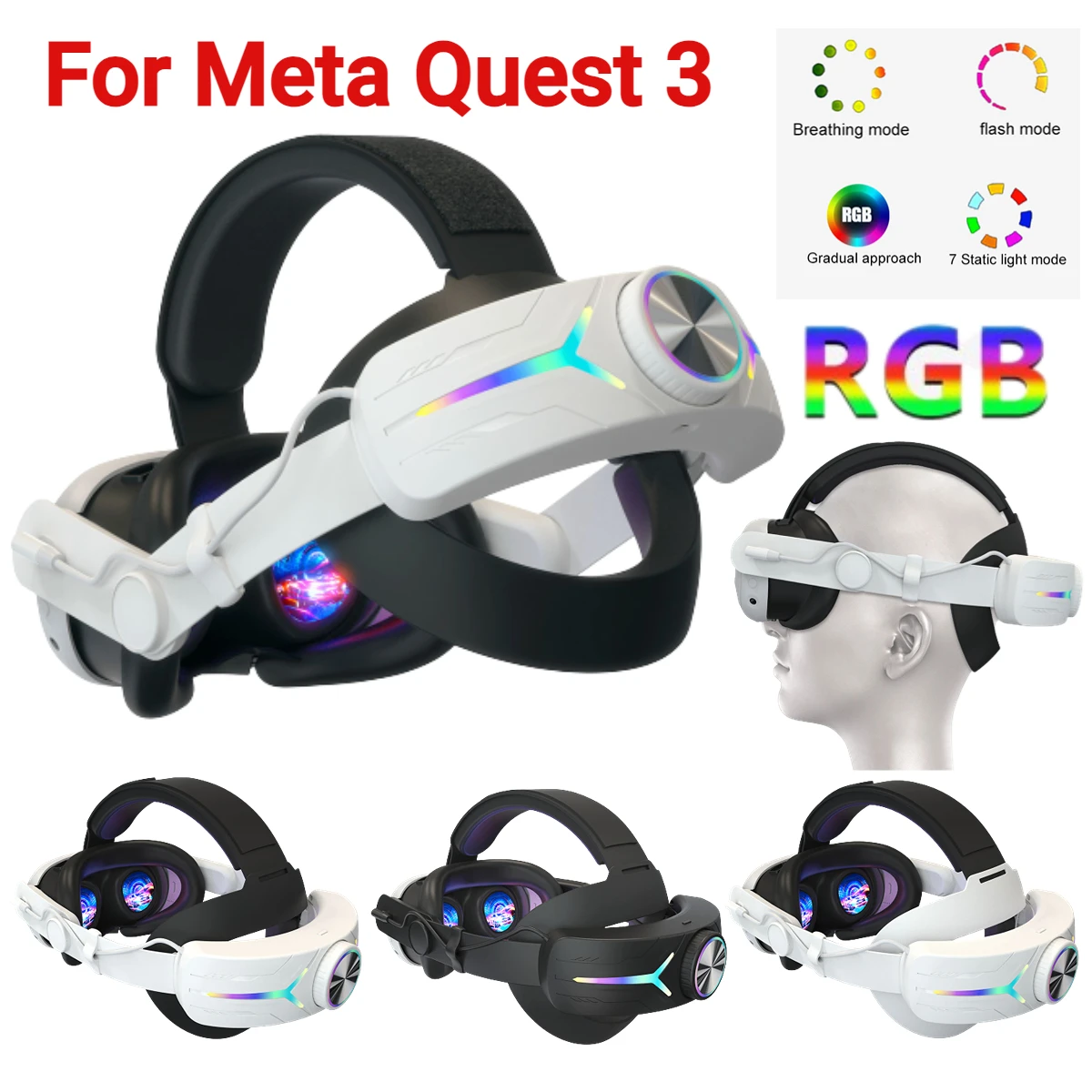 Adjustable Head Strap for Quest 3 VR Headset 8000mAh Battery Extend VR Playtime Enhanced Support for Meta Quest 3 Accessories