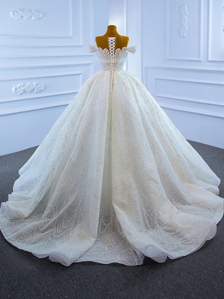 Aseoase – robe de mariée en Tulle, épaules dénudées, bouffante, perles, arabe, dubaï, Photo réelle