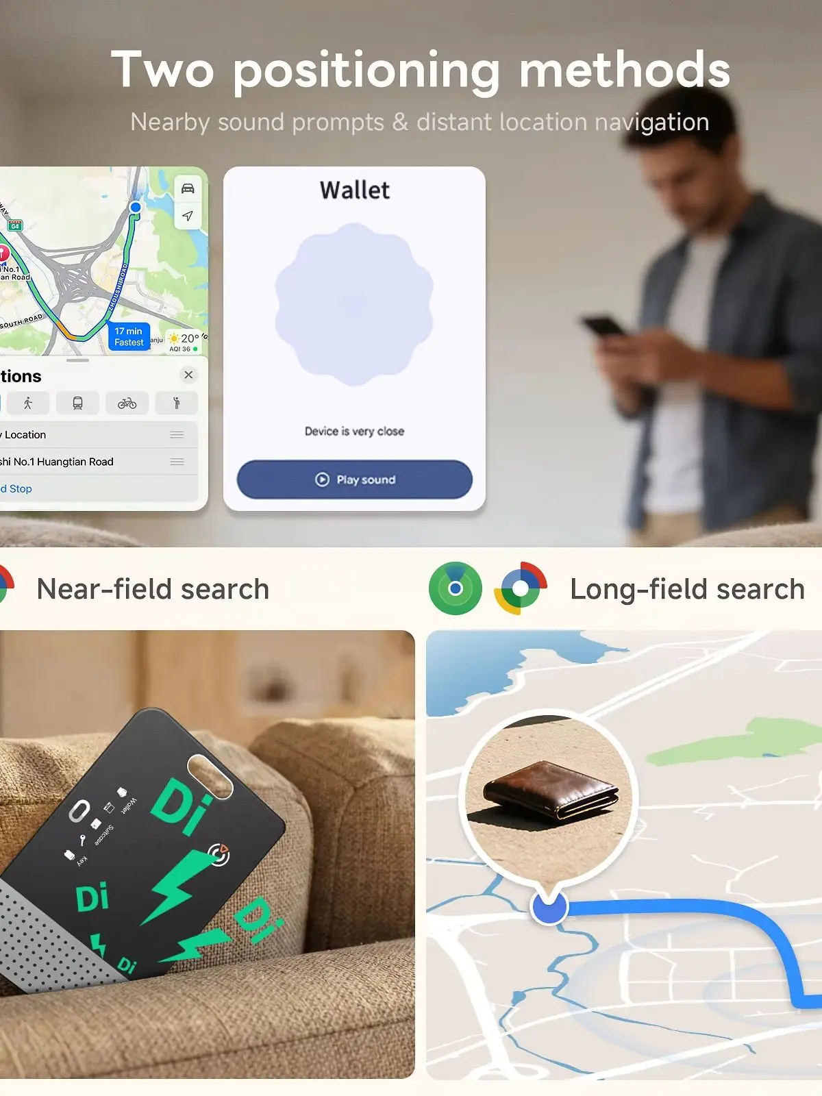 Ultraflacher Mini-Card-Tag, kabellos aufladbarer Smart-Ortungsgerät, kompatibel mit der Google Find Hub App oder der Apple App Tag für Xiaomi GMS