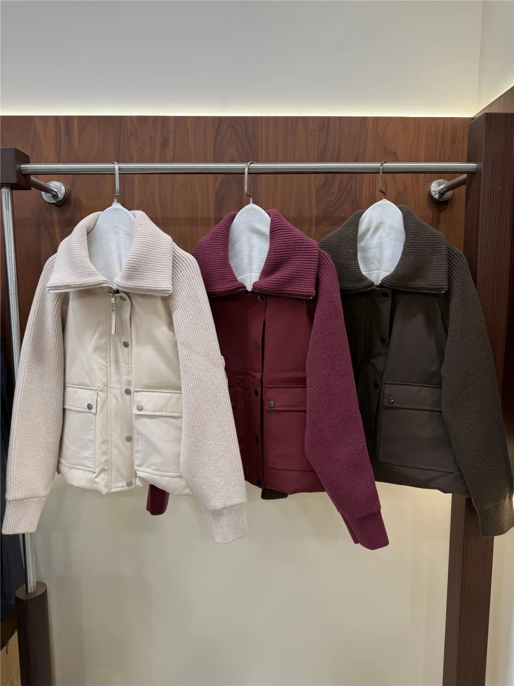 26 Fall/Winter High-End Women's Lapel Knit Wool-Panelled Thickened Goose Down Jacket