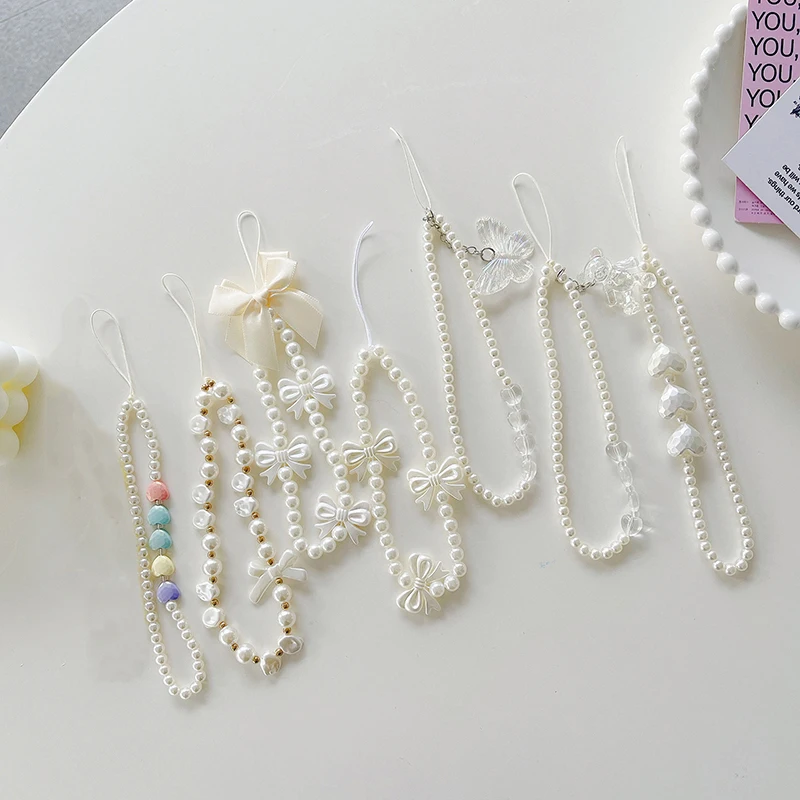 Pearl Love Mobile Phone Chain Beaded Mobile Phone Lanyard Short Mobile Phone Portable Chain Pendant Female Cellphone Strap