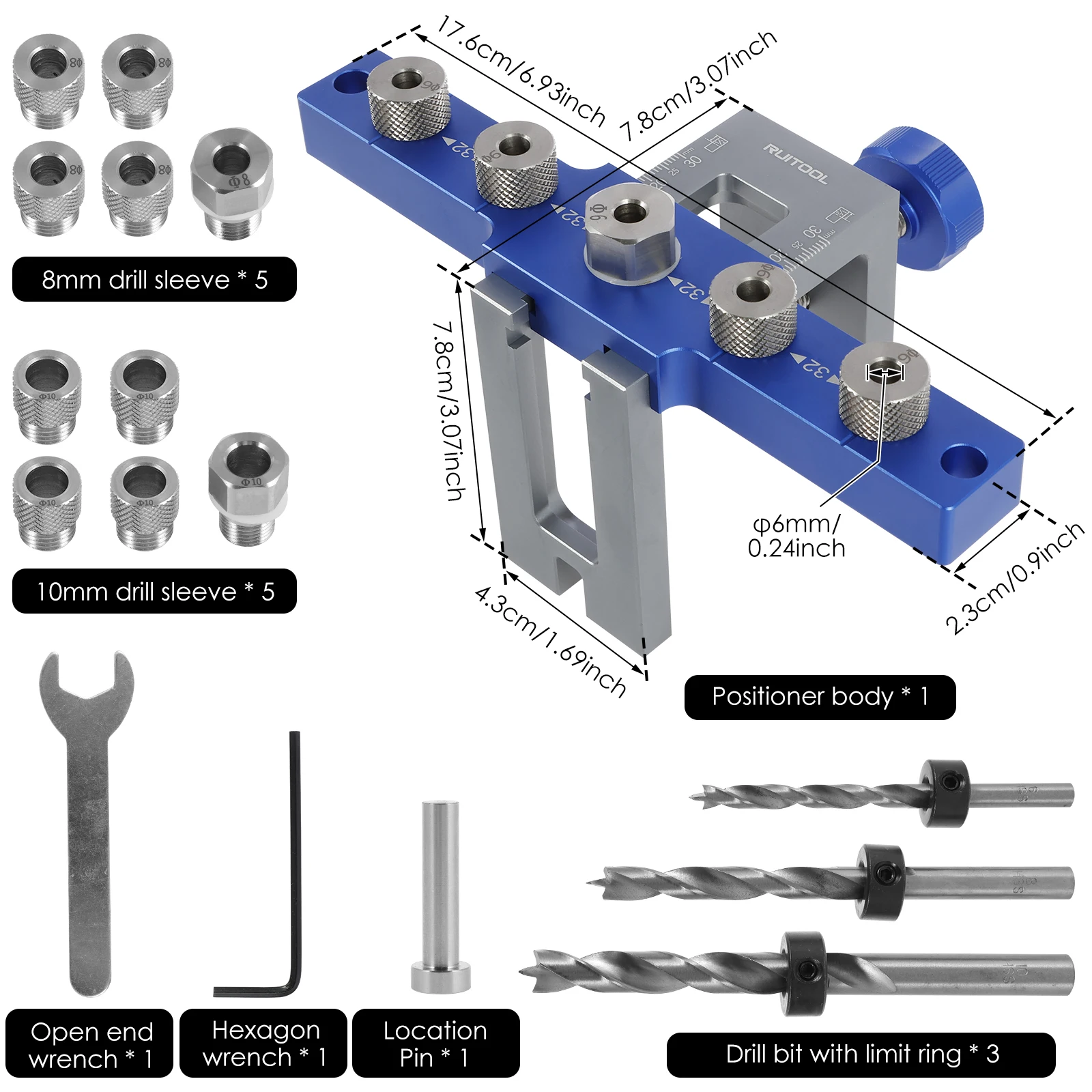 Self Centering Doweling Jig Kit,Drill Hole Guide Jig Adjustable Width Woodworking Joints Tool Drill Guide Locator Carpenter Tool