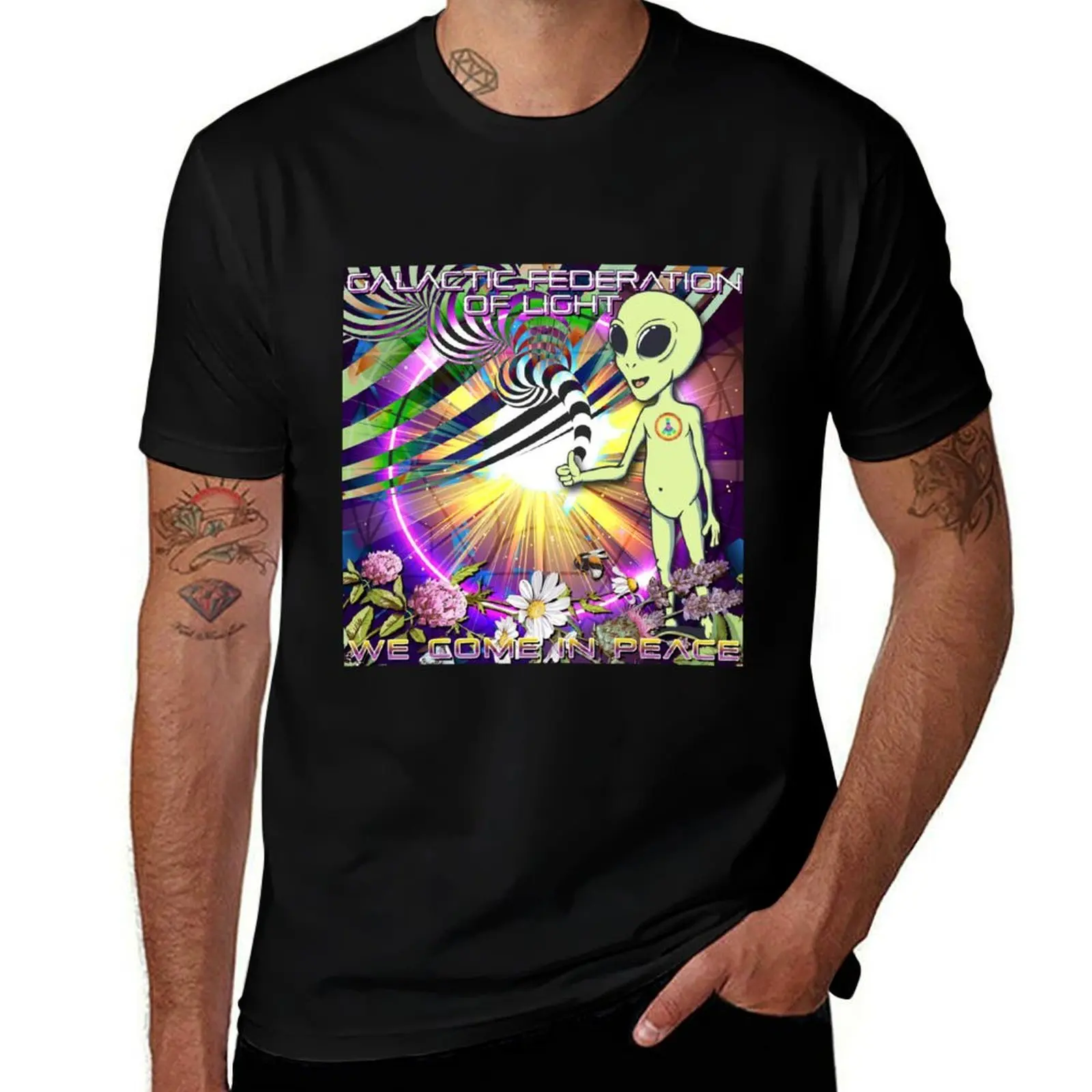 Galactic Federation of Light :: We Come In Peace 2 T-Shirt Novelty Print Casual Tee Shirt