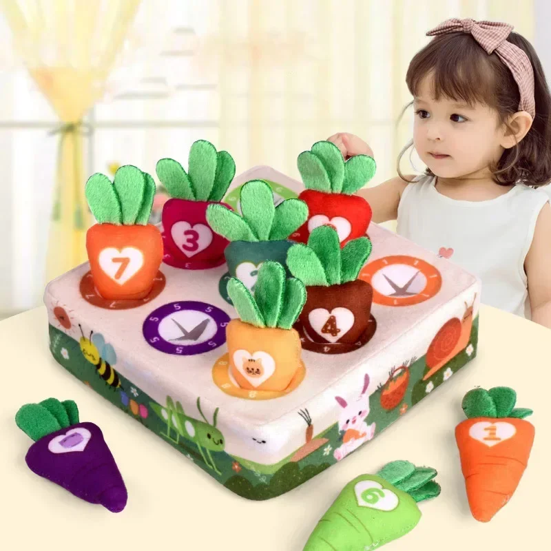 Baby Carrot Harvest Game Cotton Montessori Game Shape Color Classification Matching Puzzle Recognition 0-3 Baby Puzzle Toy