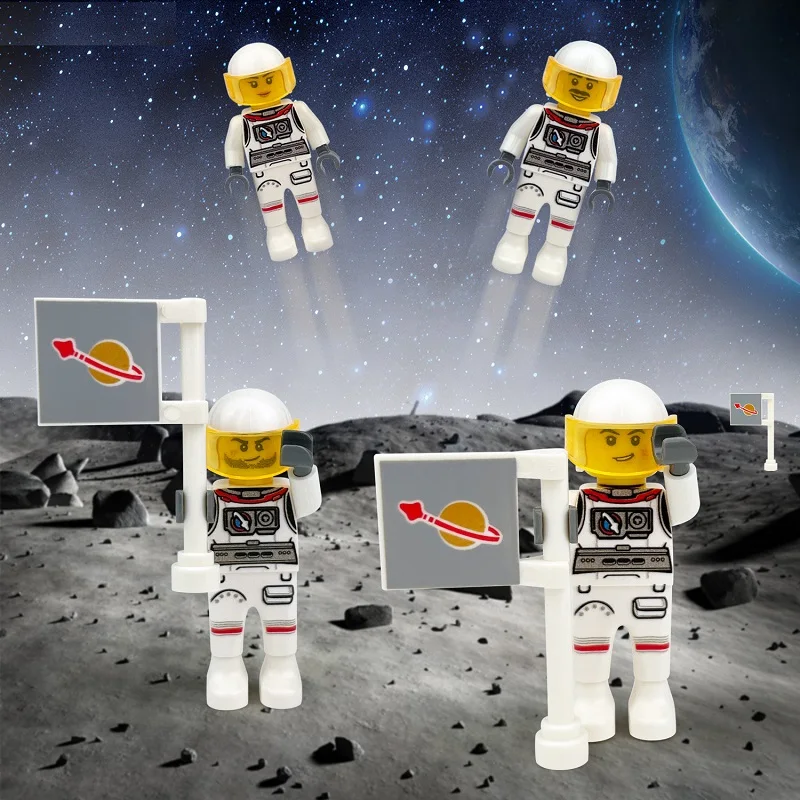 12pcs Star Astronaut with Flag 4.5cm Mini Action Figures Sets No Playmobil MOC Compatible Building Blocks Bricks Toys for Boys