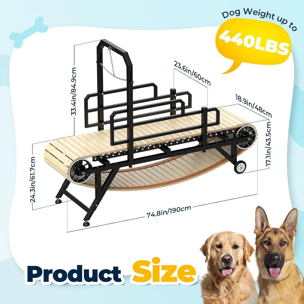 

Large Dog Treadmill 75" with 4 - Level Adjustable Ramp: Indoor Canine Slat Mill, Easy to Move
