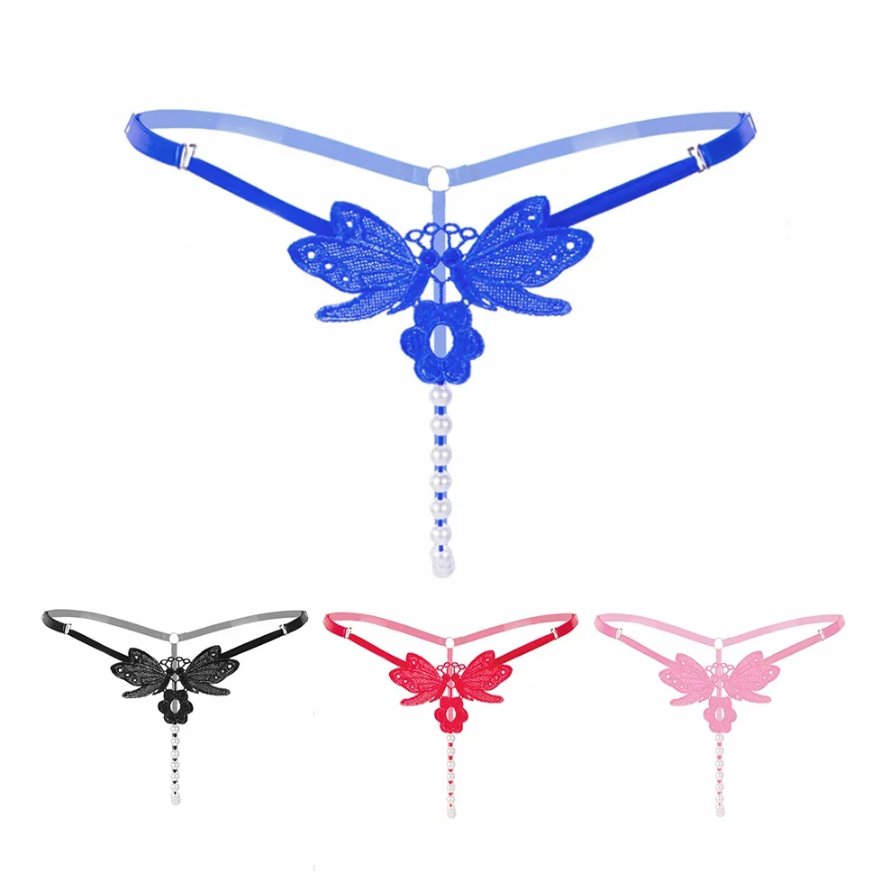 

Women's Low Waist Thong Underpants Erotic Pearl Massage Sexy T-Pants Intimates Lingerie for Adult Entertainment
